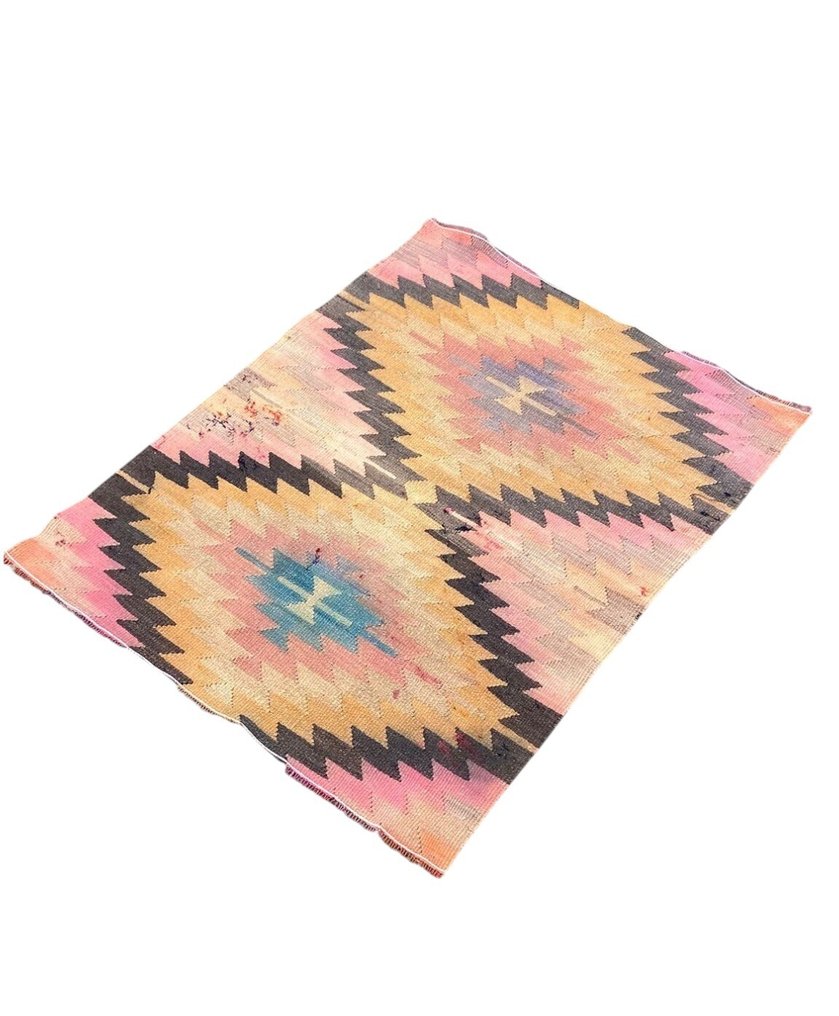 Usak - 花毯 - 100 cm - 77 cm - 手工粉色 Kelim #1.0