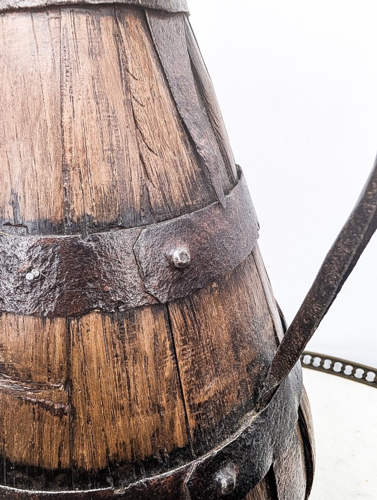 2 anciens et grands Pichets à cidre/vin en bois et laiton - Brocca (2) - Quercia #4.3