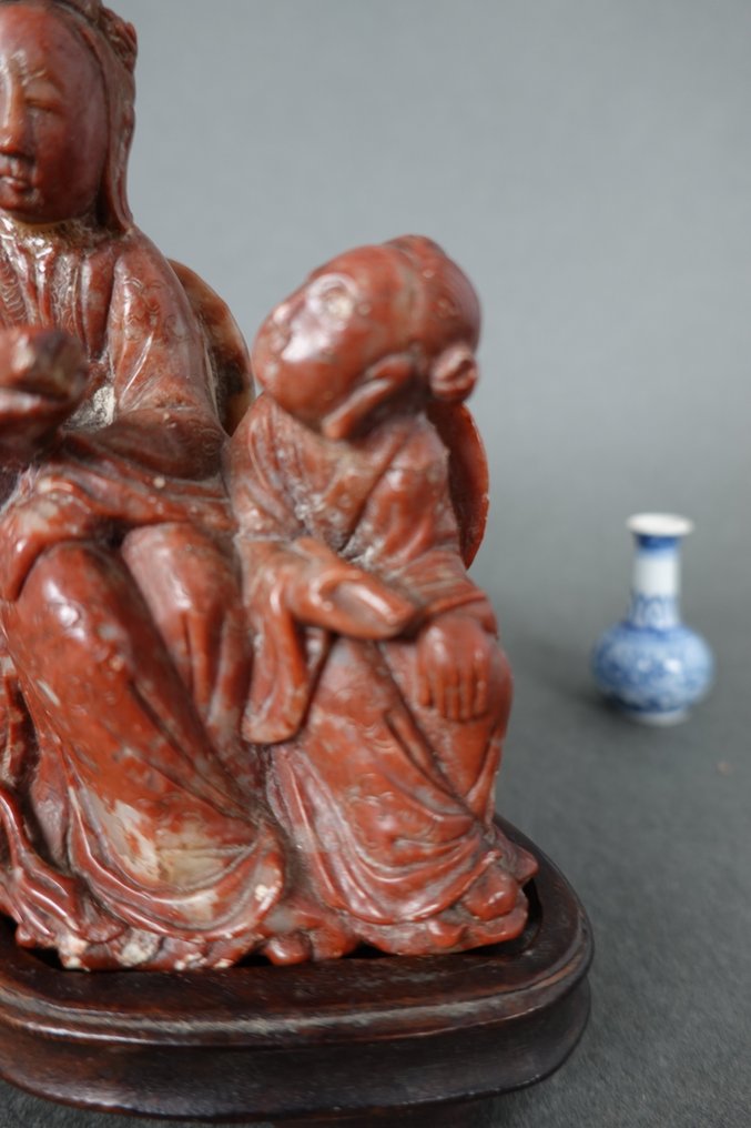 Extremely finely carved Stone Carving of a Man and Lady Seated on an Ox holding Manuscript- - Sten - Kina - Qing-dynastiet (1644-1911) #3.2