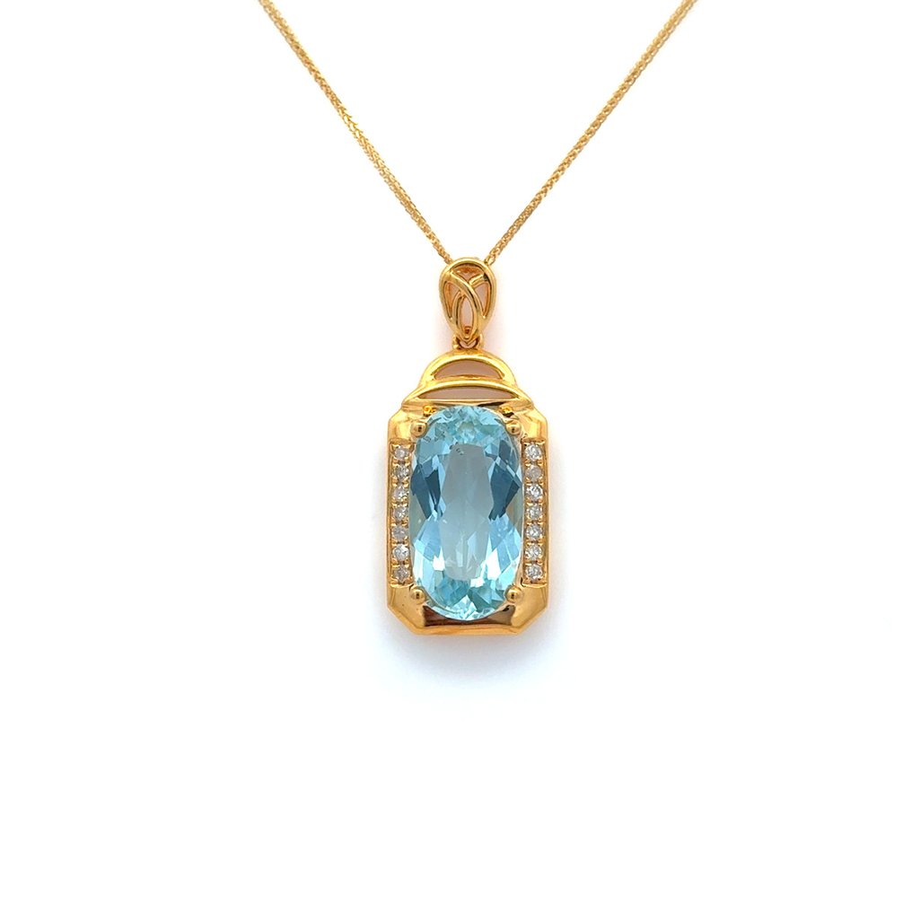Collier avec pendentif - 14 carats Or jaune - 1.88ct. tw. Aigue-marine - Diamant #1.0