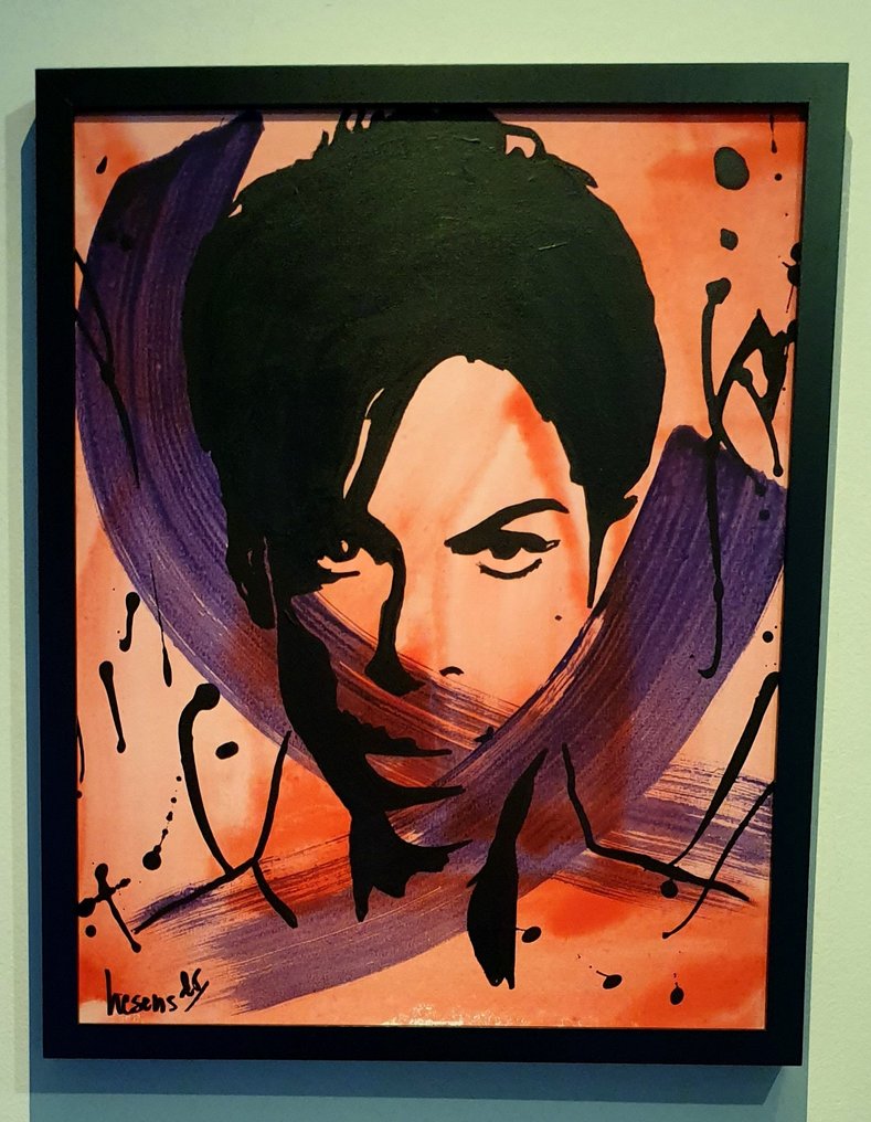 Liesens - Prince purple rain (handpainted on canvas) met lijst #1.0