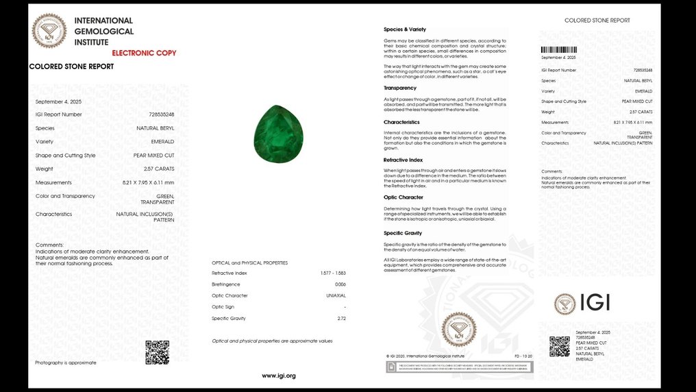 Nincs minimálár - 1 pcs Zöld Smaragd - 2.57 ct - Nemzetközi Gemmológiai Intézet (IGI) - Élénk zöld Zambiai #4.3