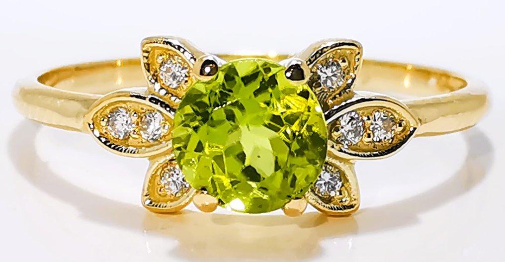 Sans prix de réserve - Bague - 14 carats Or jaune -  0.44ct. tw. Péridot - Diamant #3.2