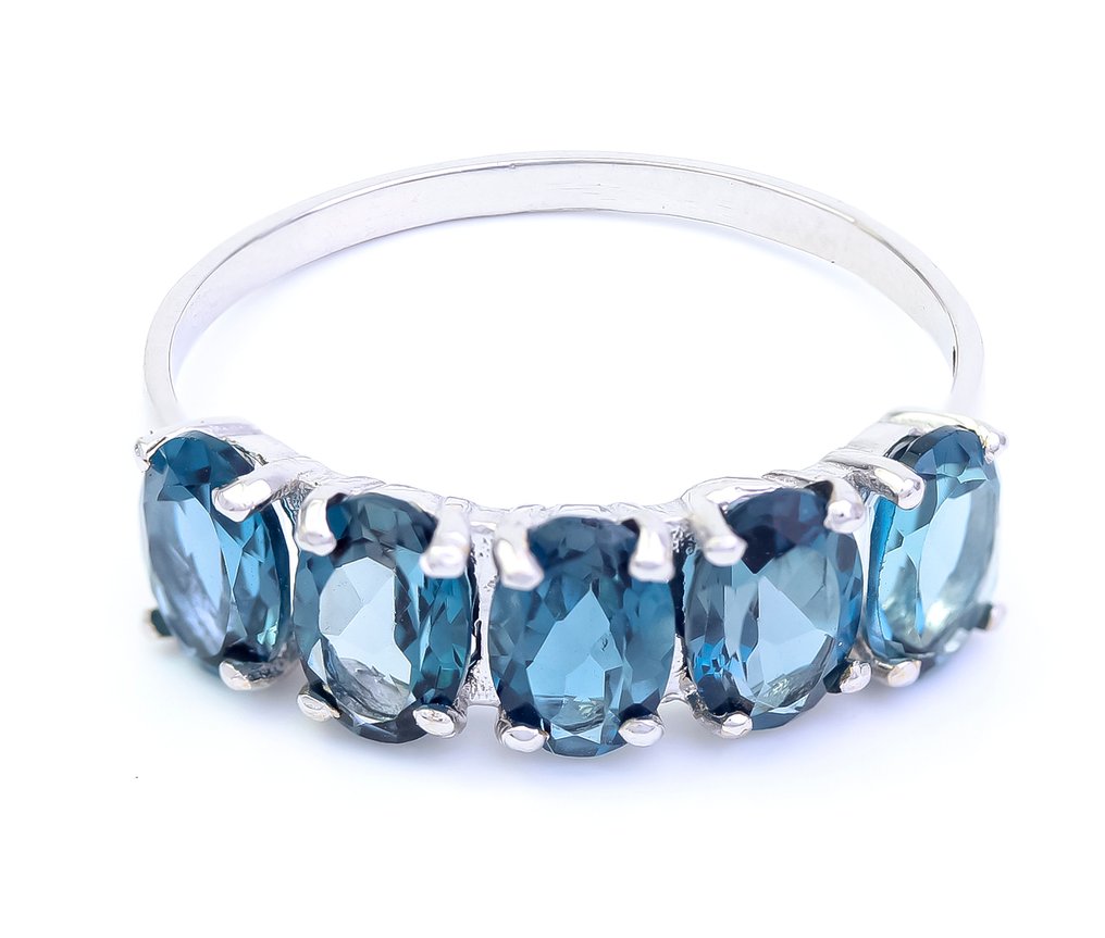 沒有保留價 - 戒指 - 14 克拉 白金 黃玉 - US-7 #2.1