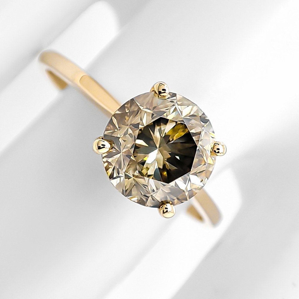 戒指 - 14K包金 黄金 - 2.04ct. tw. 钻石 (天然) - 花哨的灰色、绿色和黄色 #2.1