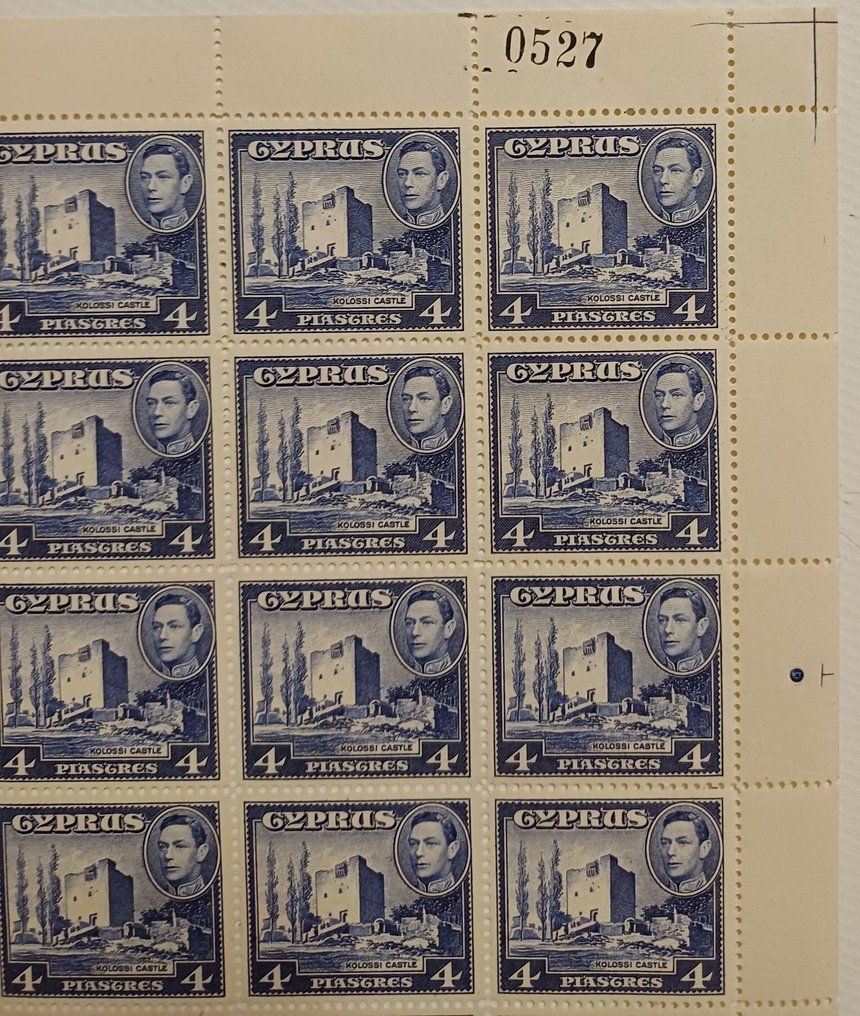 Cipro 1938/1938 - Francobolli definitivi di Cipro del 1938, 4 piastres, MNH, in foglio completo di 60. - Stanley Gibbons No 156b #1.0