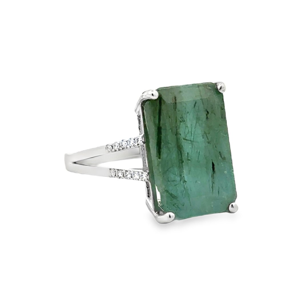 No reserve price - Ring - 14 kt. White gold -  11.40ct. tw. Emerald - Diamond #1.0