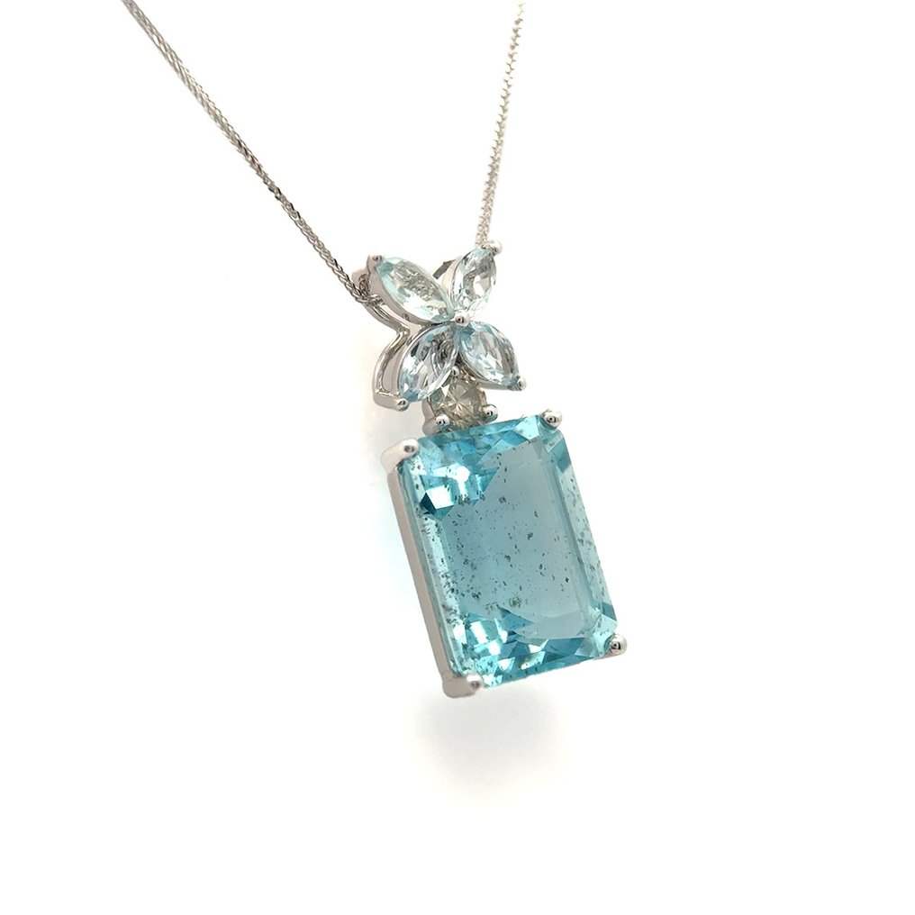 Collana con ciondolo - 14 carati Oro bianco - 6.84ct. tw. Acquamarina - Acquamarina #2.1