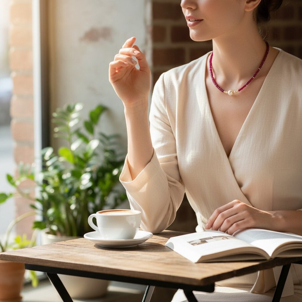 Zonder minimumprijs - Halsketting - 18 karaat Geel goud Parel - Toermalijn #2.1
