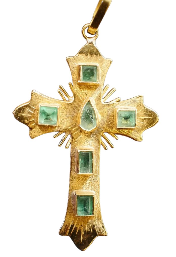 十字架吊坠 - 18K包金 黄金 祖母绿 - 祖母绿 #1.0