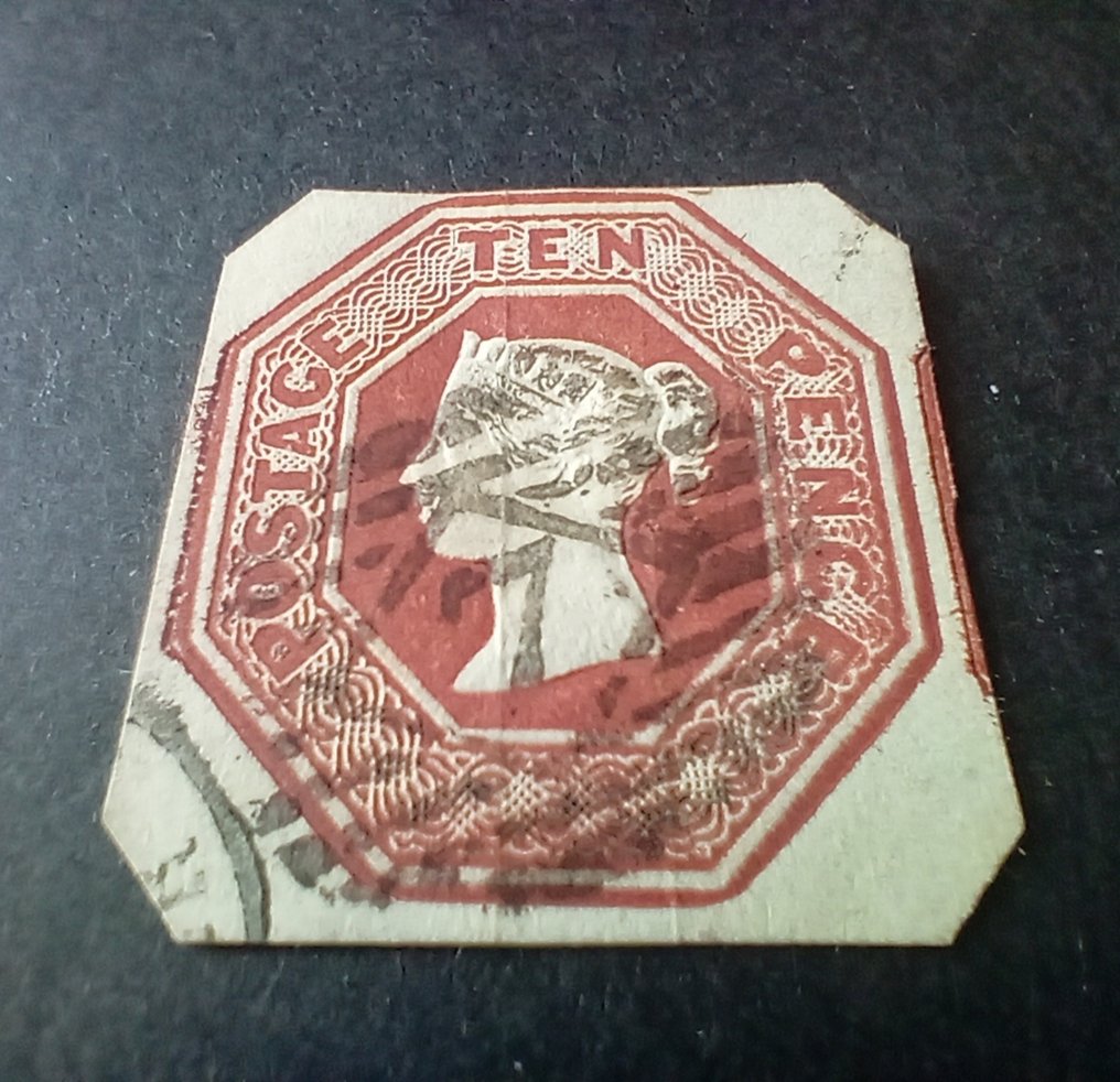 大不列顛  - 1847-54年 SG57 10便士棕色邮票，四边边距，颜色鲜艳。 #2.1