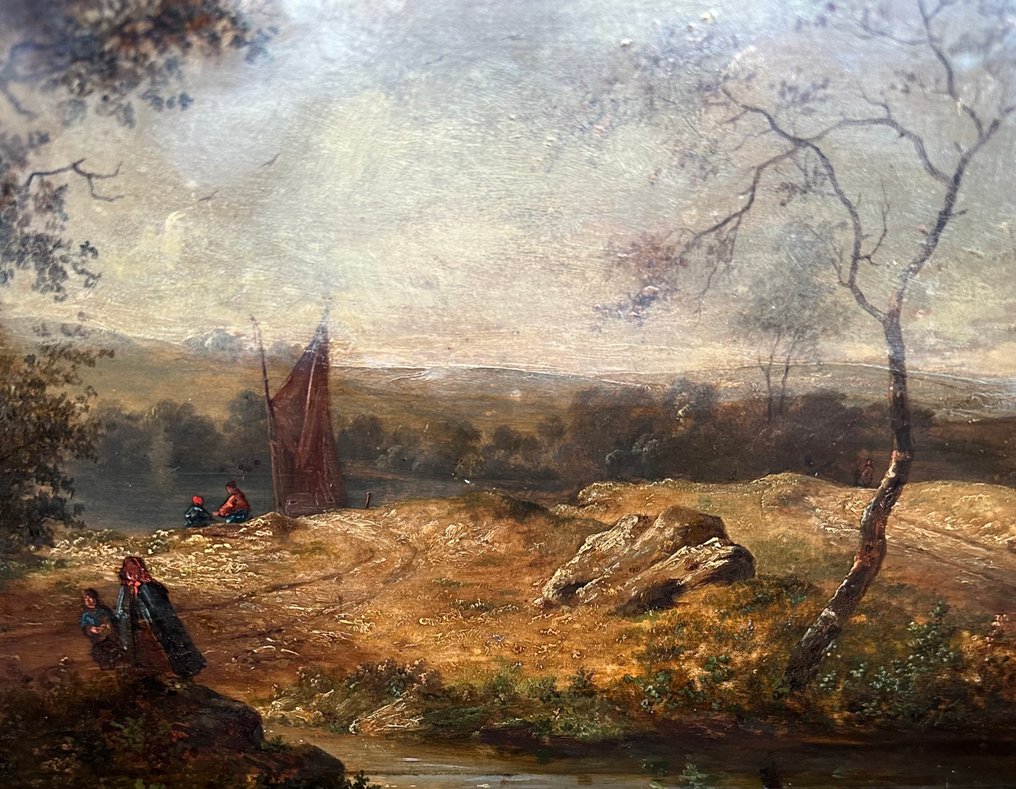 荷兰学校 (XIX) - Landschap met personen en boot op de achtergrond #4.3