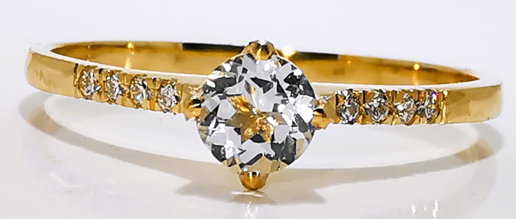 χωρίς τιμή ασφαλείας - Δαχτυλίδι - 14 καράτια Κίτρινο χρυσό - 0.45ct. tw. Ακουαμαρίνης - Διαμάντι #4.3