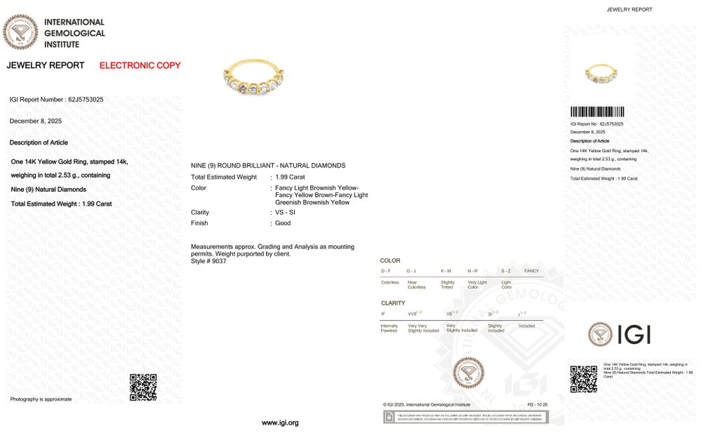 Sans prix de réserve - Bague - 14 carats Or jaune - 1.99ct. tw. Diamant (Couleur naturelle) #3.2