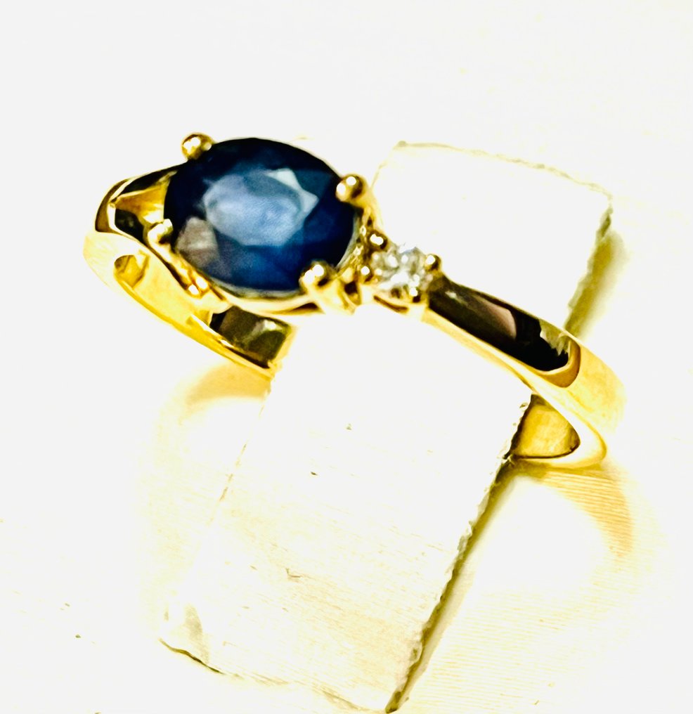 Bague - 14 carats Or jaune - 1.12ct. tw. Saphir - Diamant #2.1