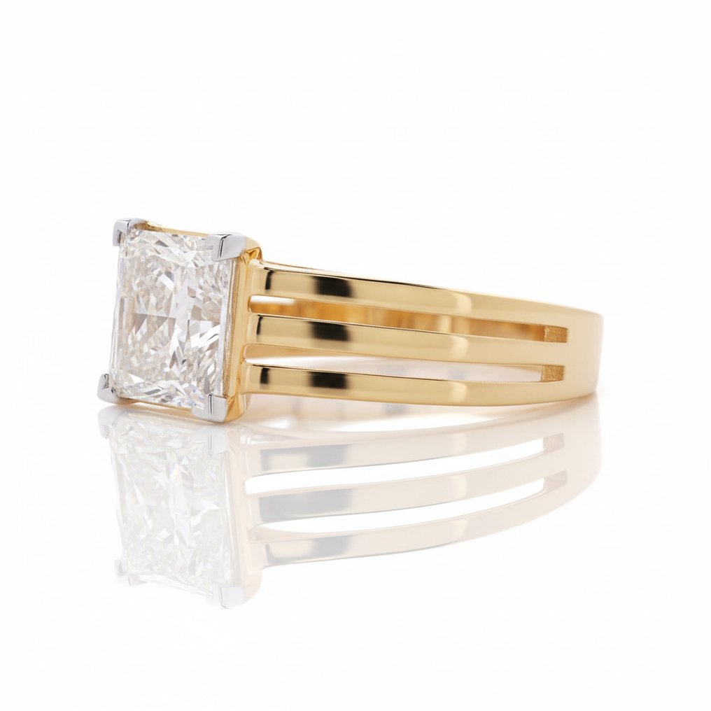 Sormus - 14 kt. Keltakulta -  4.00ct. tw. Timantti (Laboratoriossa kasvatettu) #1.0