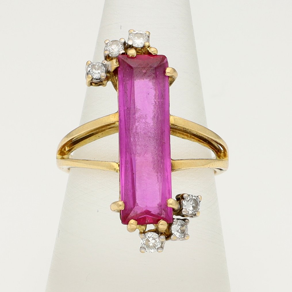 Bague - 18 carats Or jaune Diamant (Naturelle)  - Robijn #1.0