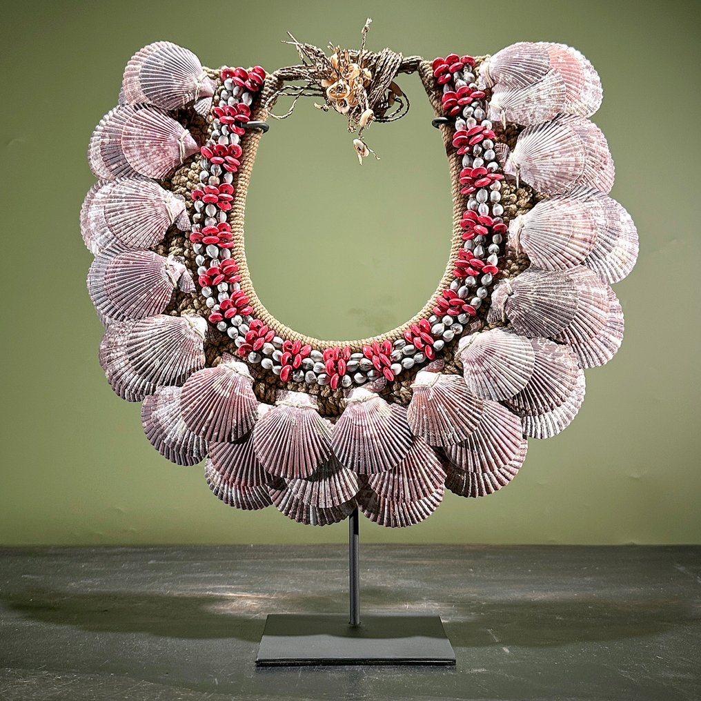 Koriste-esine - NO RESERVE PRICE - SN9 - Decorative shell necklace on a custom stand - Papua-Uusi-Guinea #1.0
