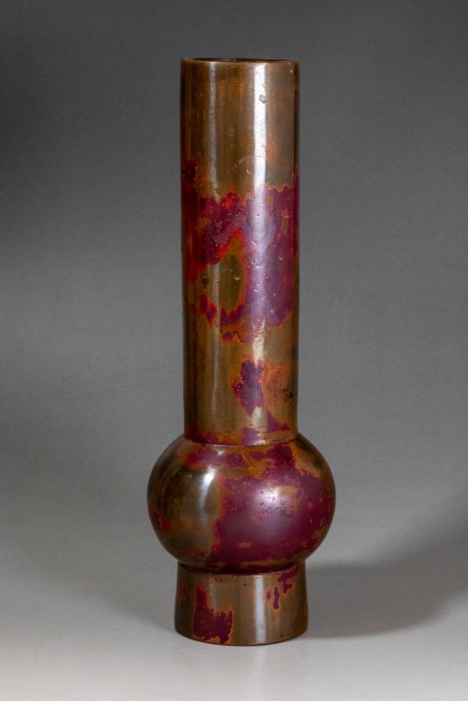 Wax-Cast Hanshido Copper Vase - Bronze - Third-Generation Seiun – Hara Soemon / 三代目晴雲 原惣右衛門 - Japan - Shōwa period (1926-1989) #1.0