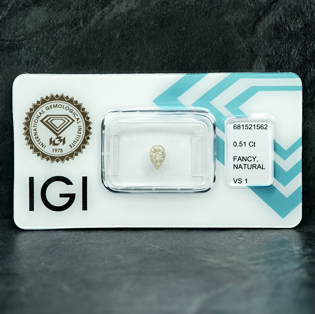 1 pcs Gyémánt  (Természetes színű)  - 0.51 ct - Körte - Fancy light Sárga - VS1 - Nemzetközi Gemmológiai Intézet (IGI) #1.0
