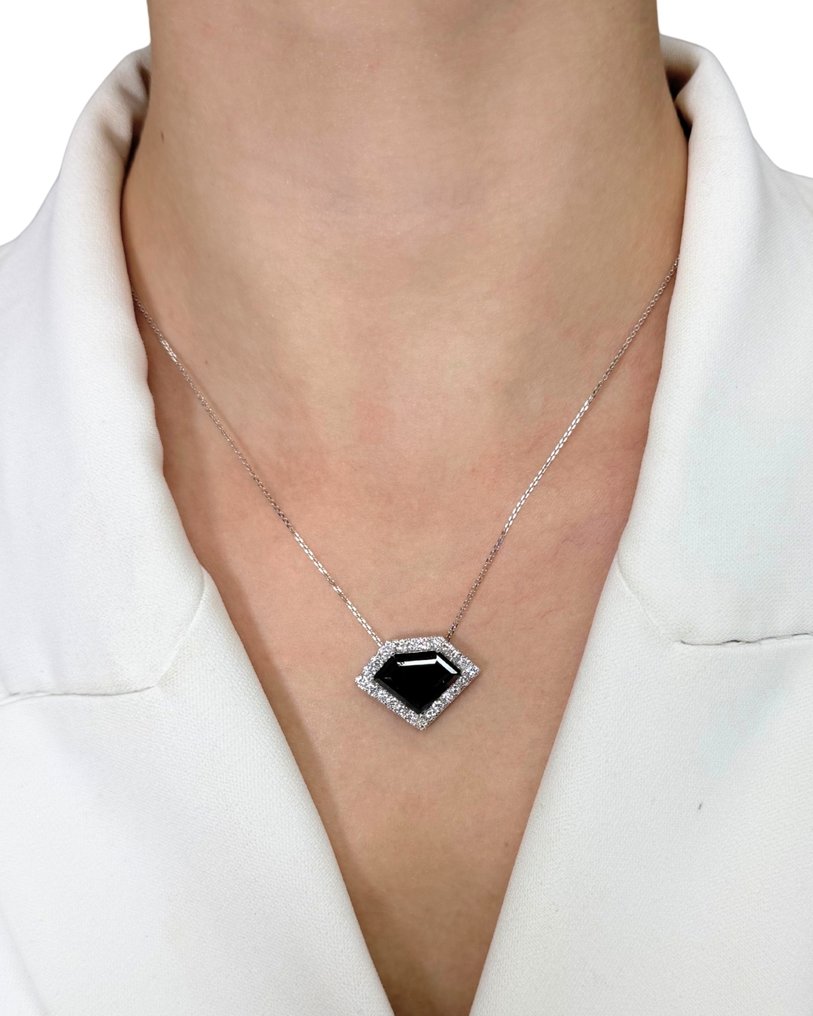 项链 - 14K包金 白金 -  5.20ct. tw. 黑色 钻石 (天然色彩的) - 钻石 #3.2