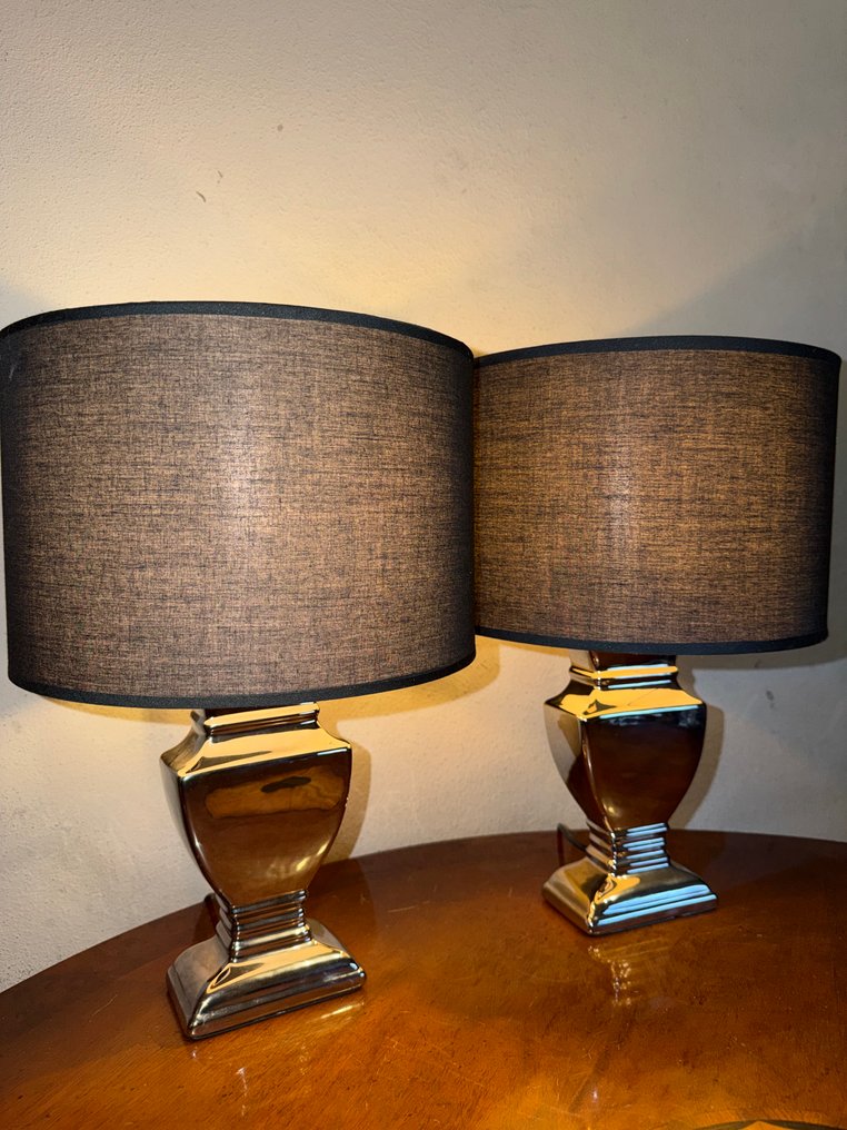 檯燈 (2) - 陶瓷, 紡織品 - 一对台灯 #1.0