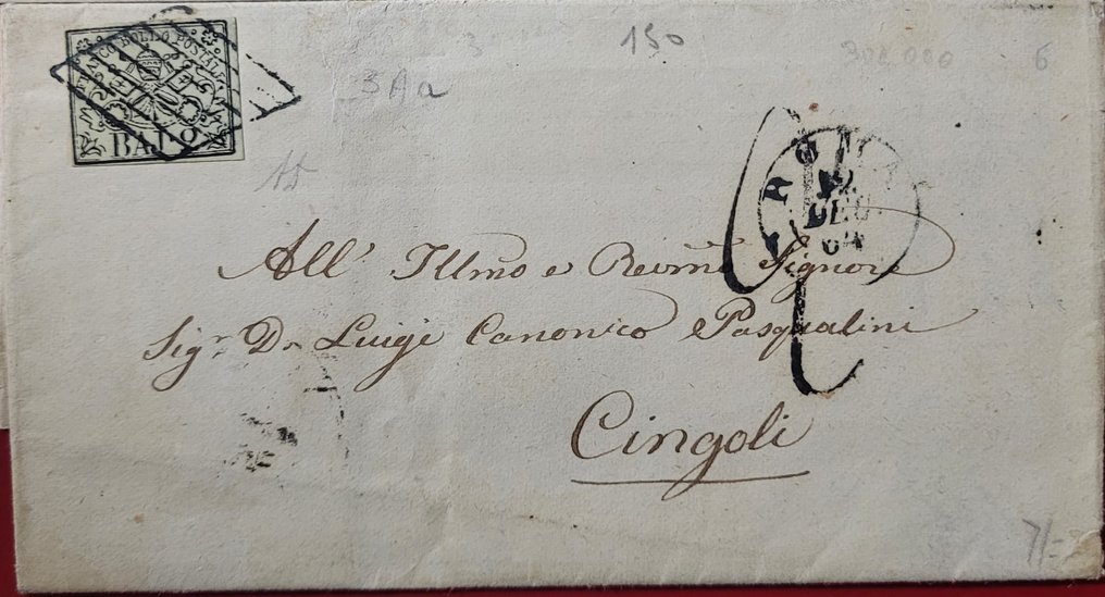意大利古城邦-教皇国 1855/1860 - 古代国家、教皇国、不同的价值和邮戳的乐透信件 - Sassone #3.2