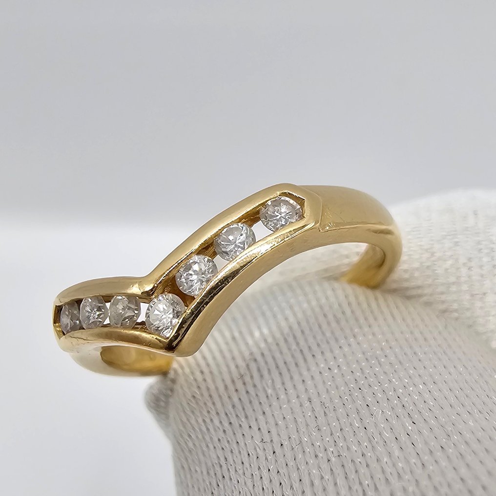 Zonder minimumprijs - Verlovingsring - 18 karaat Geel goud - 0.20ct. tw. Diamant (Natuurlijk) - Huwelijks Wishbone Eeuwigheid #1.0