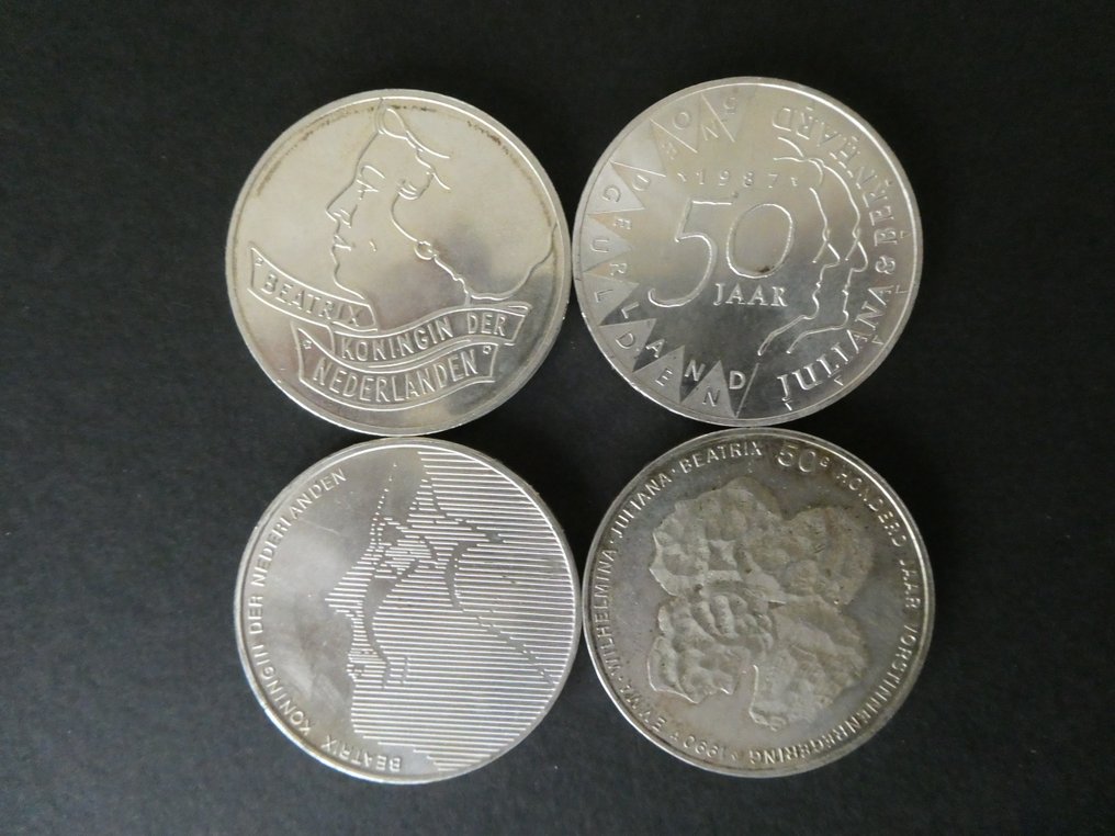 Holland. 50 Gulden 1984-1993, 4 different silver coins  (Ingen mindstepris) #1.0