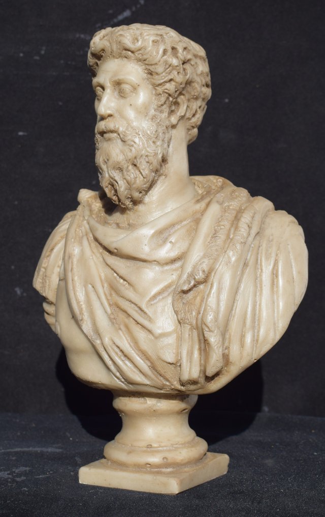Rzeźba, Busto imperatore Marco Aurelio - 26 cm - Rekonstrukcja odlewu z marmuru Carrara #2.1