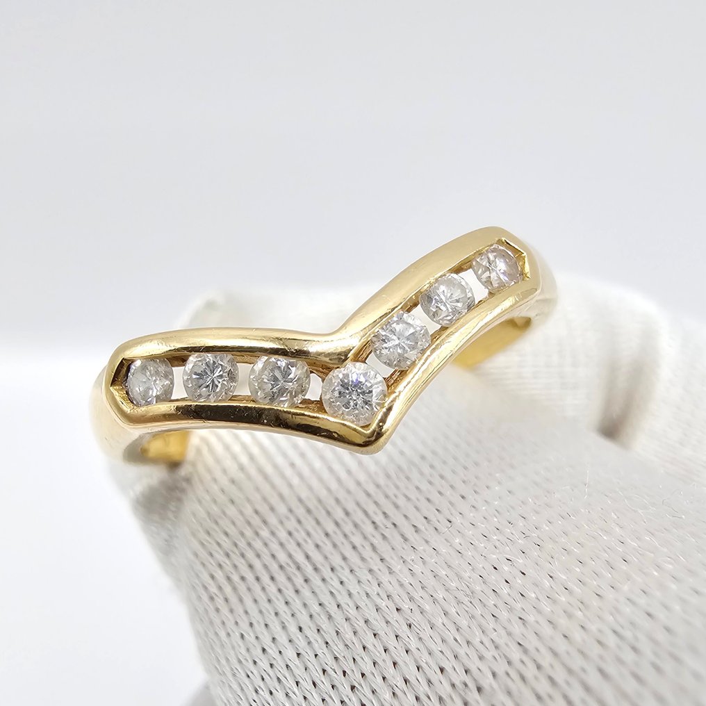 Zonder minimumprijs - Verlovingsring - 18 karaat Geel goud - 0.20ct. tw. Diamant (Natuurlijk) - Huwelijks Wishbone Eeuwigheid #1.0