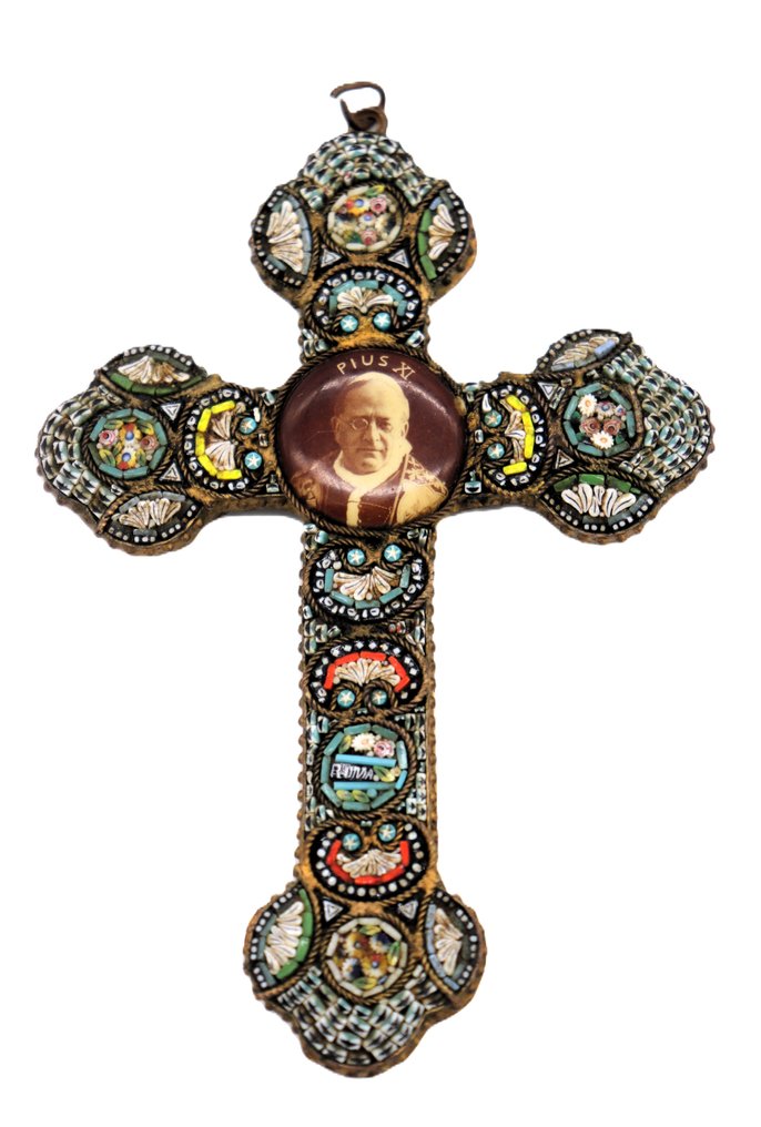 古董 (十字架状)耶稣受难像 - 黄铜 - 1910-1920 - 微马赛克十字架  #1.0