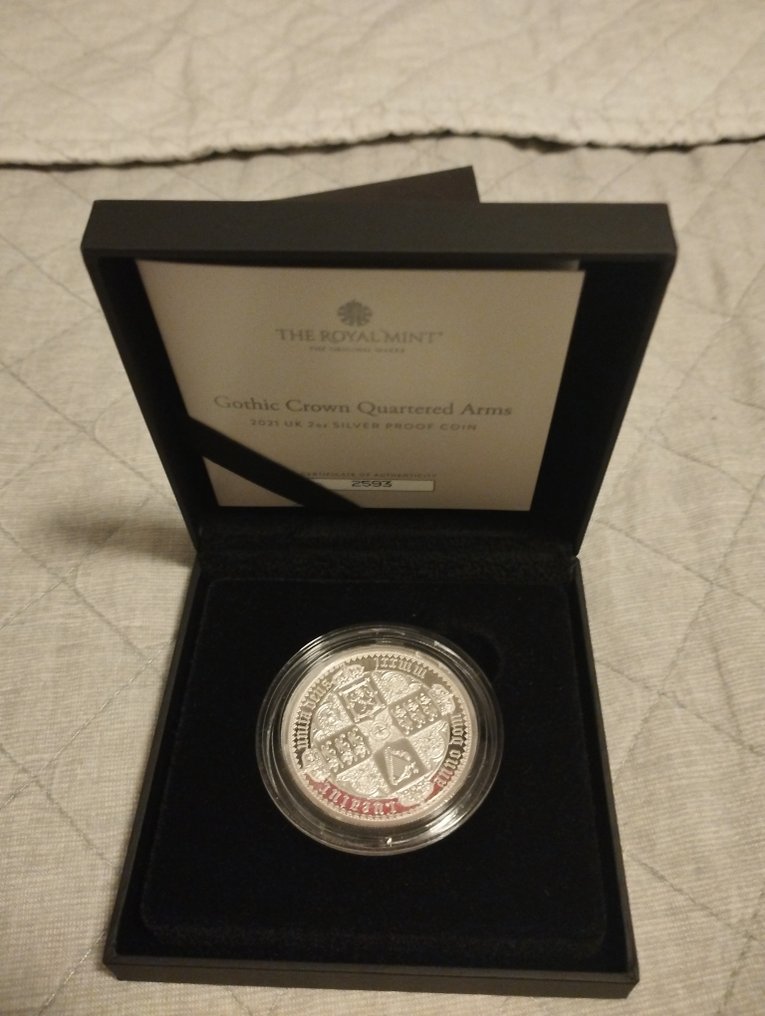 Storbritannia. 5 Pounds 2021 Gothic Crown Quartered Arms, 2 Oz proof #1.0