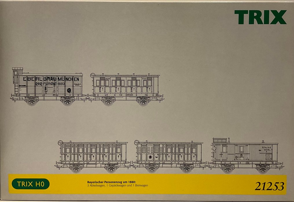 Trix H0轨 - 21253 - 模型火车客运车厢套装 (1) - 巴伐利亚乘客车组，来自1880年 - K.Bay.Sts.B #1.0