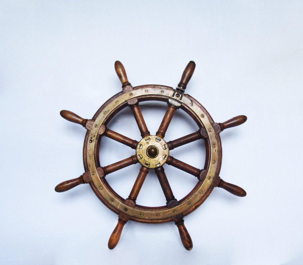 Ναυτικά αντικείμενα - Παλαιό τιμόνι πλοίου από τη ναυτιλία, 1940-1960 - ΕΣΣΔ - Ξύλο, Χαλκός, Χάλυβας #2.1