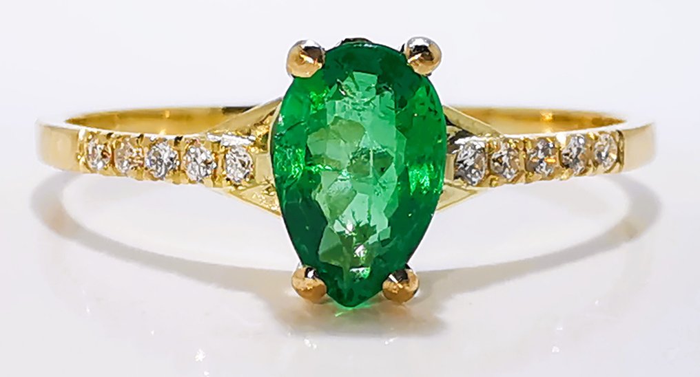 沒有保留價 - 戒指 - 14 克拉 黃金 - 0.65ct. tw. 祖母綠 - 鉆石 #2.1