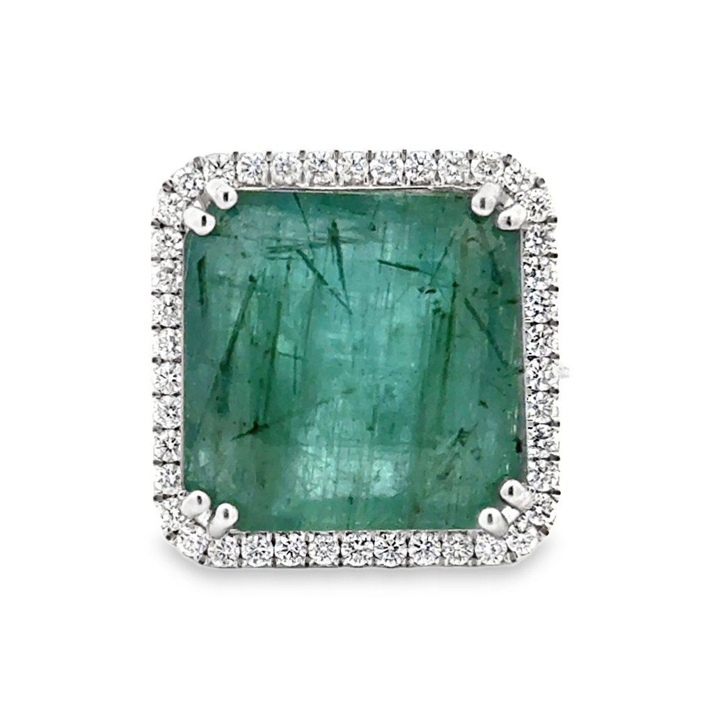 Ohne mindestpreis - Ring - 18 kt Weißgold - 17.71ct. tw. Smaragd - Diamant - Zambianer Smaragd #1.0