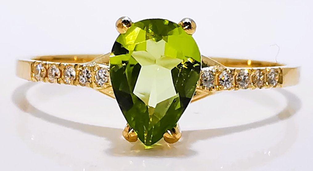 Ingen mindstepris - Ring - 14 karat Gulguld -  0.65ct. tw. Peridot - Diamant #3.2