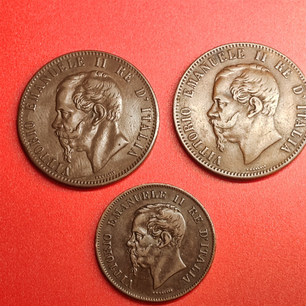 Italië, Koninkrijk Vittorio Emanuele II. Lotto 3 monete 1861-1862-1867 (Zonder minimumprijs) #1.0