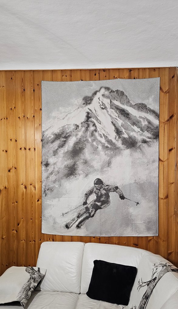 Arazzo in Alpaca Jacquard 'Skiier in the mountains' - 185x140cm - Tapestry - 185 cm - 140 cm #2.1