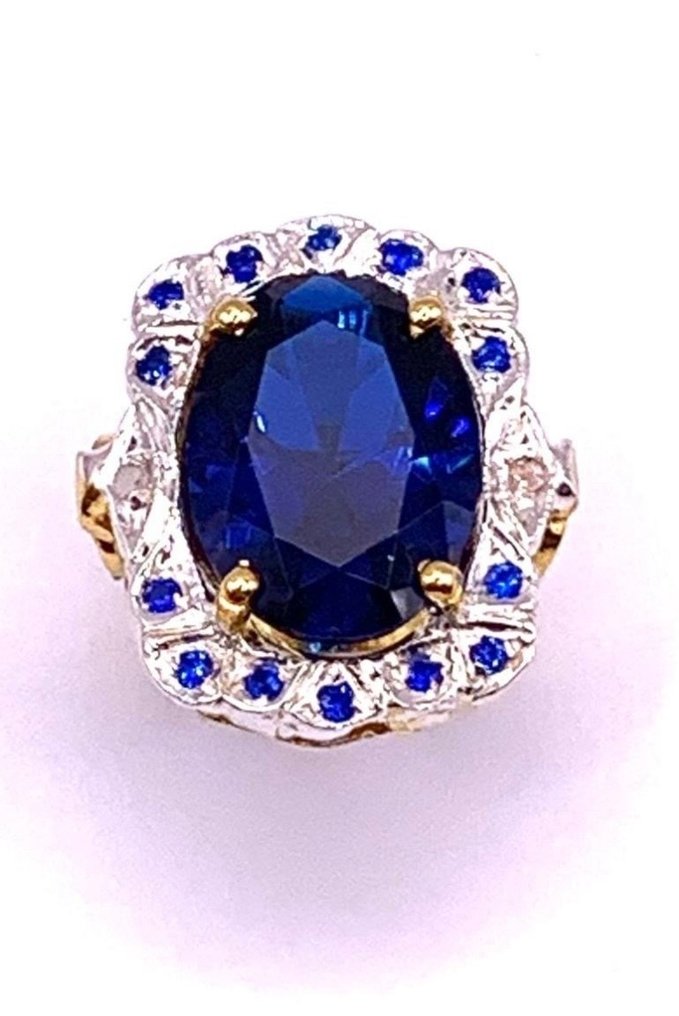 Ingen reservasjonspris - Statement ring - 9 karat Gull, Sølv Safir - Safir - Diamanter #1.0