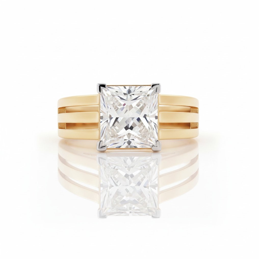 Sormus - 14 kt. Keltakulta -  4.00ct. tw. Timantti (Laboratoriossa kasvatettu) #1.0