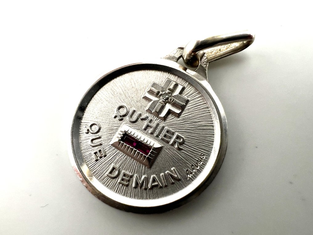 Zonder minimumprijs - A. Augis - Hanger - 18 karaat Witgoud - Robijn #2.1