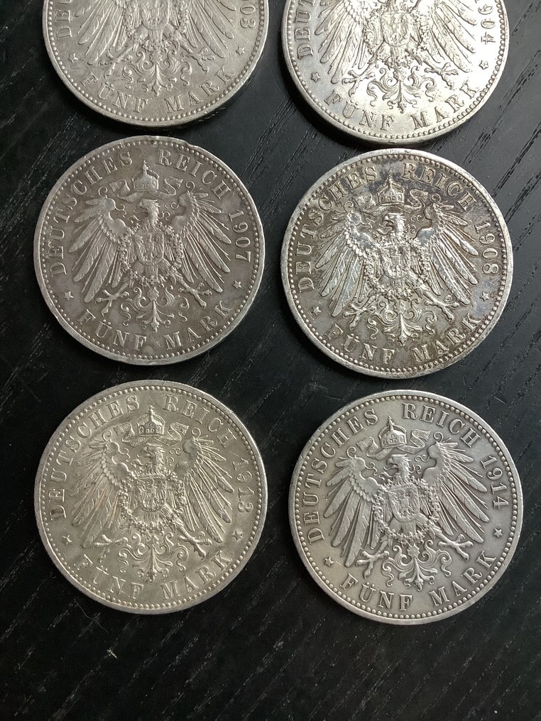 Duitsland, keizerrijk 5 Mark 8x 1874/1914 (Zonder minimumprijs) #2.1
