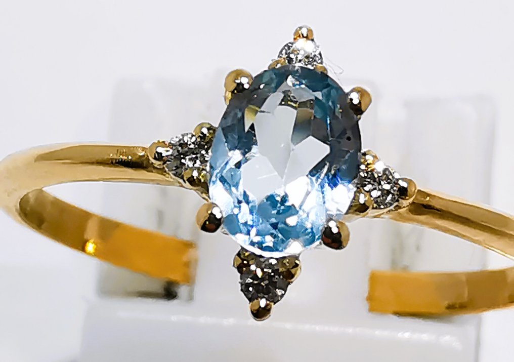 χωρίς τιμή ασφαλείας - Δαχτυλίδι - 14 καράτια Κίτρινο χρυσό - 0.38ct. tw. Ακουαμαρίνης - Διαμάντι #1.0