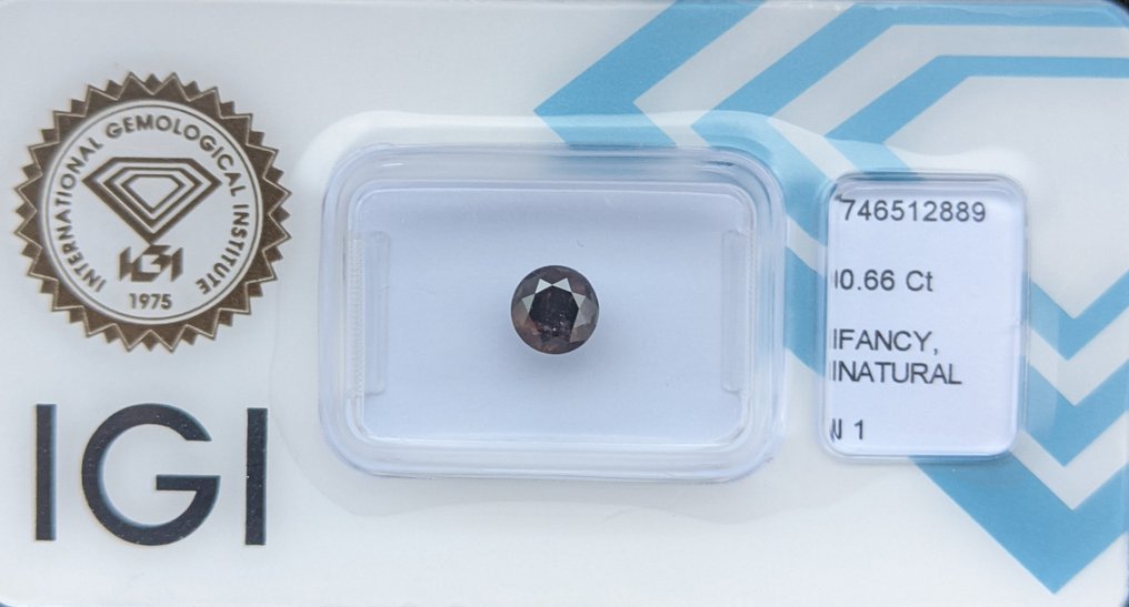 沒有保留價 - 1 pcs 鑽石  (天然彩色)  - 0.66 ct - 圓形 - Fancy dark 褐色 - I1 - 國際寶石學院（International Gemological Institute (IGI)） #2.1