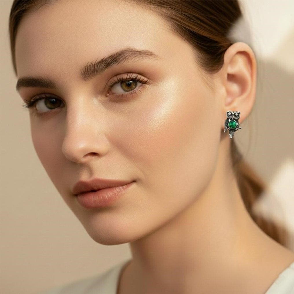 Zonder minimumprijs - Oorstekers - 14 karaat Geel goud, Zilver - 0.97ct. tw. Smaragd - Topaas #3.2