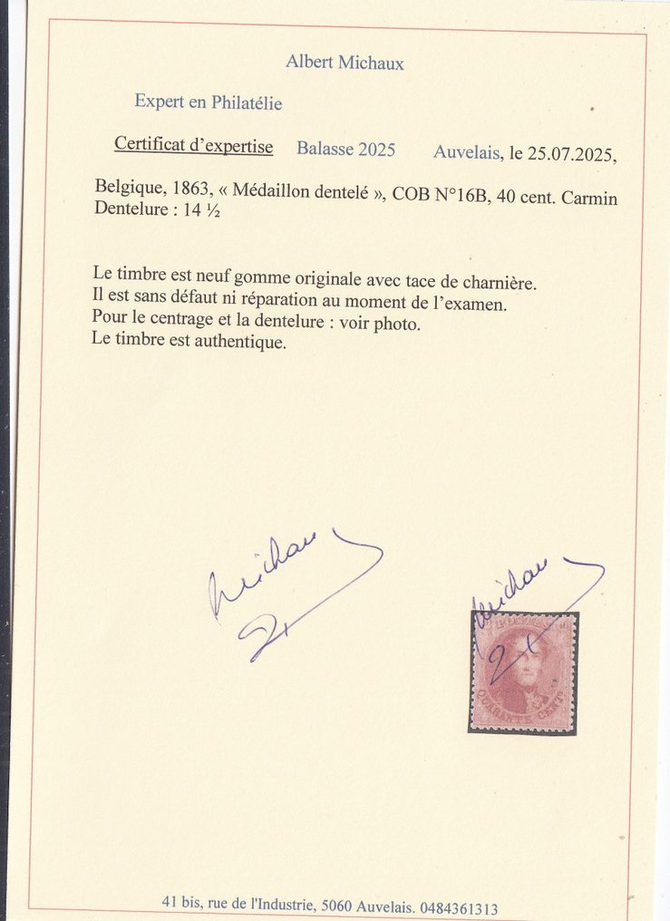 Belgien 1863/1865 - medaillon 40 ct LUXE - OBP : 16B (T 14,5), zeer goede centrage #1.0