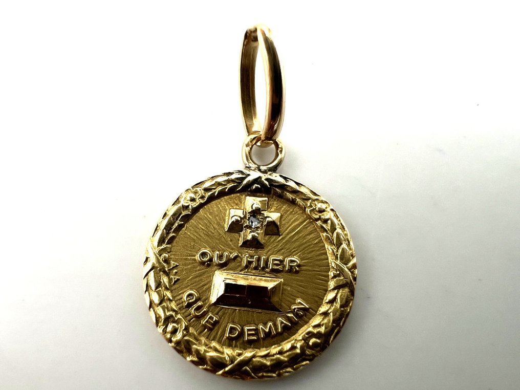 沒有保留價 - A. Augis - 墜飾 - 18 克拉 黃金, 玫瑰金 鉆石 (天然) - 紅寶石 #1.0