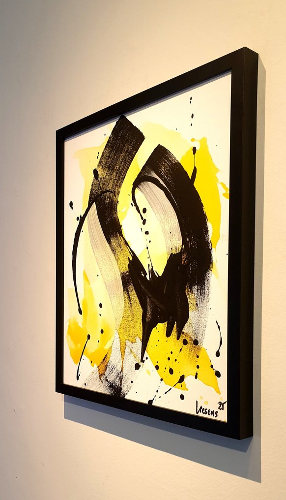 Liesens - Symphony of Yellow (handpainted on canvas) lot van 2 met lijst #4.3
